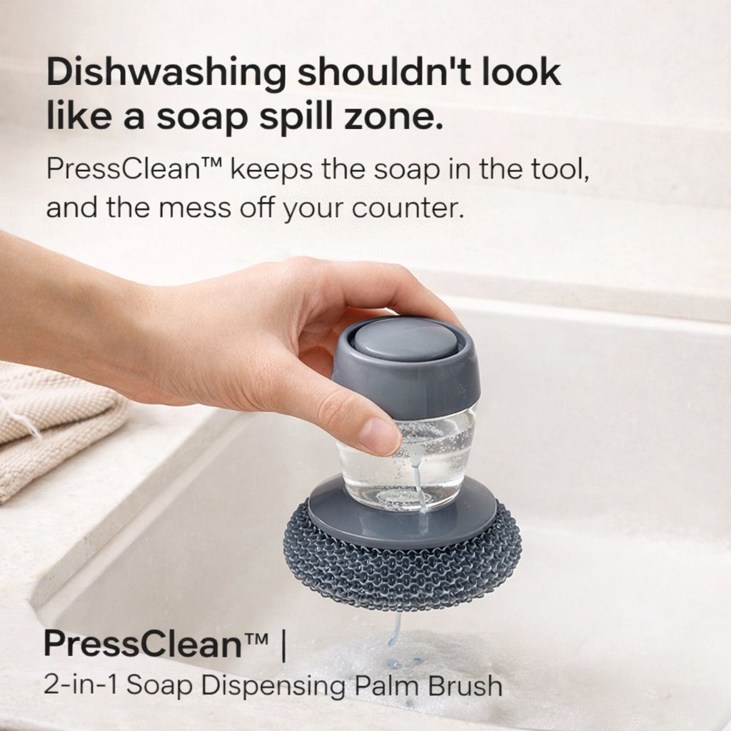 PressClean™ 2-in-1 Soap Dispensing Palm Brush