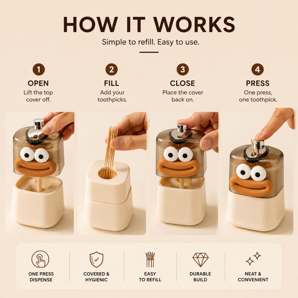 PICKQ™ Press-To-Serve Toothpick Dispenser