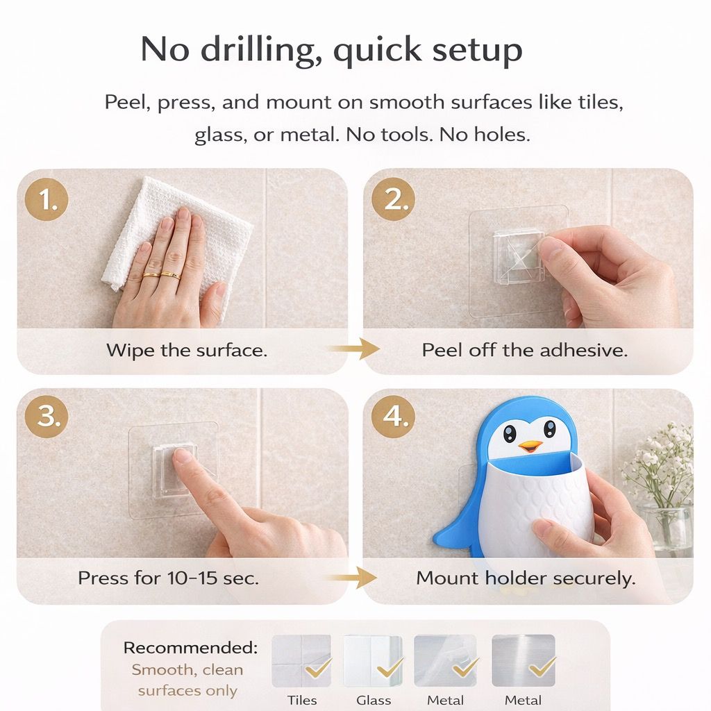 Pengu™ Wall-Mounted Toothbrush Holder