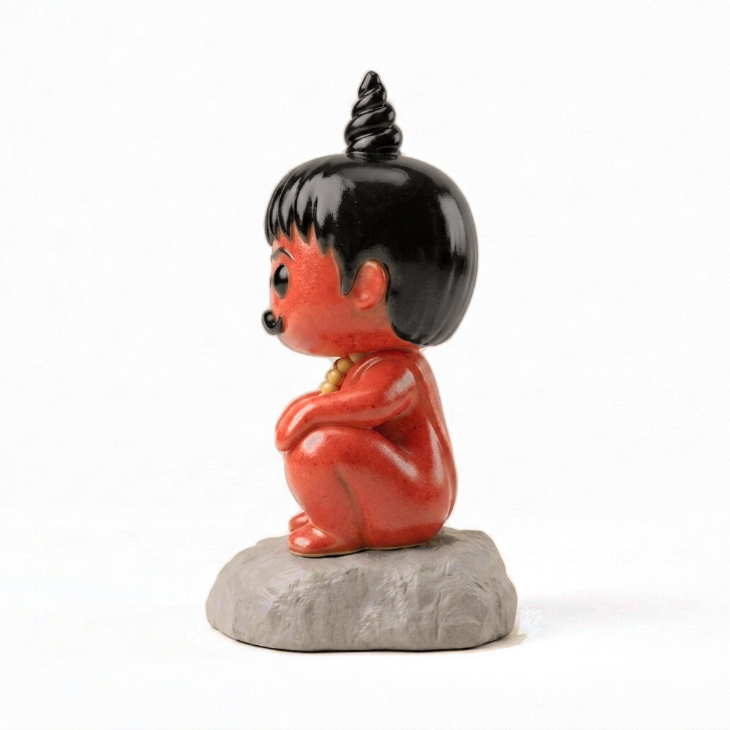 Left profile of the 5-inch hand-painted Pandit Ji figure on its base; ash tray not included