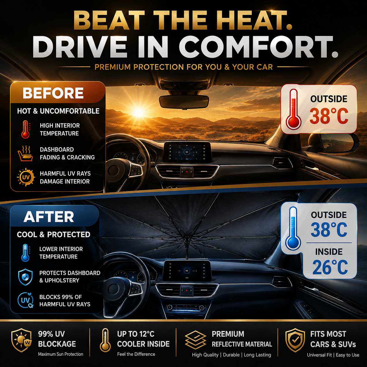 Solbrella™ Foldable Car Windshield Sunshade