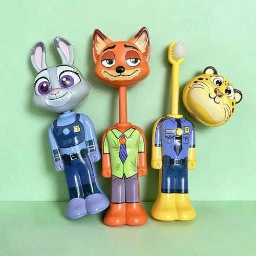 Brush Buddy Trio Kids Toothbrush Set with Character Covers